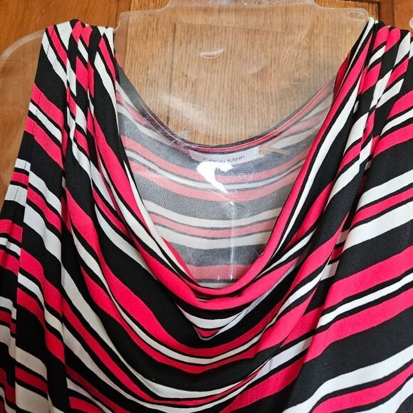 NWT Calvin Klein Size XL SLVLS Striped Blouse XL, White/Red/Black Career Layer - Picture 2 of 11
